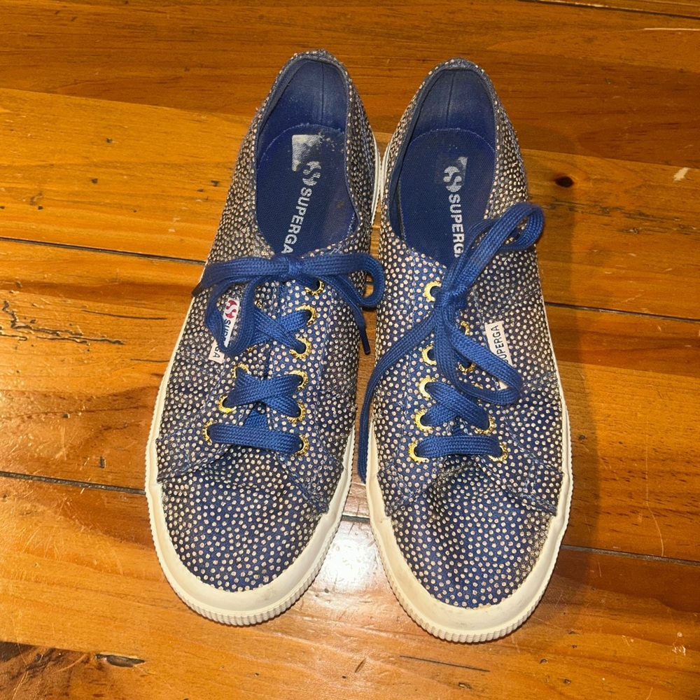 Superga Blue Sparkle Polka Dot Sneakers Size 9